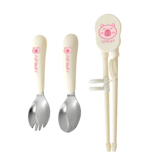 卡皮巴拉316儿童勺子叉子家用元宝勺宝宝学吃饭训练筷子餐具套装