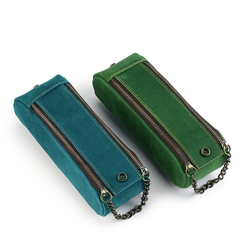 新款真皮笔袋疯马皮手提皮套大容量包画笔铅笔盒收纳拉链双复古