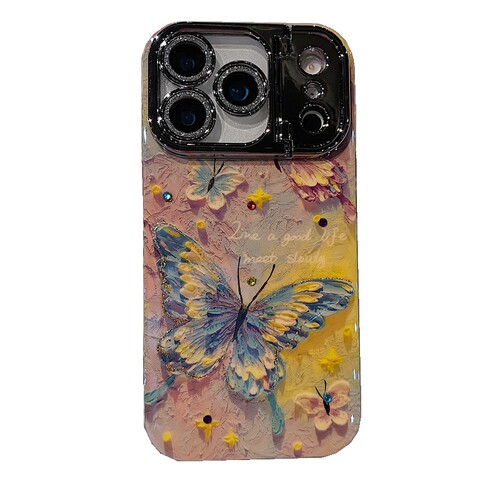 适用苹果系列iPhone17新款手机壳16promax14promax优雅风绿蝴蝶15promax13promax枪色精孔镜头支架网红保护套