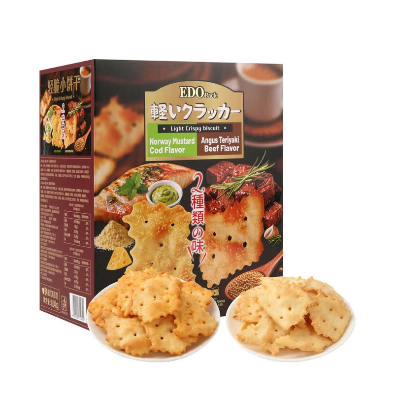 Sam超市代购EDO轻脆小饼干照烧牛肉芥末鳕鱼味咸香酥脆休闲零食