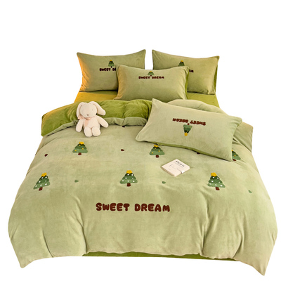 可爱牛奶绒被套毛巾绣被罩单人新