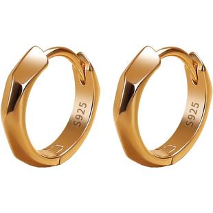 通体纯银耳环女K金色耳扣圈圈素圈耳饰轻奢小众耳圈耳钉秋冬新款