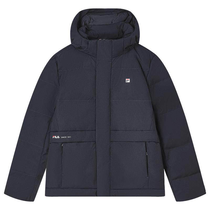 FILA 斐乐男士羽绒服冬时尚简约休闲保暖舒适连帽羽绒外套男