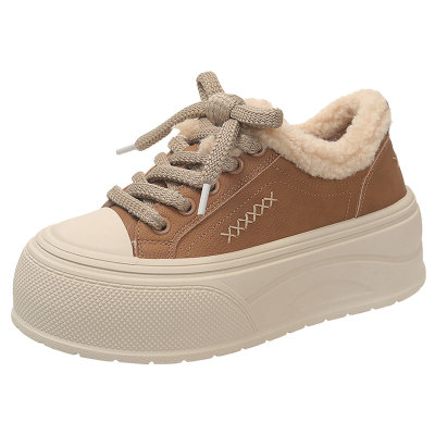 冬季羊羔绒加绒厚底增高休闲板鞋