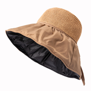 夏季黑胶遮阳帽女款帽子防紫外线大帽檐太阳帽遮脸渔夫帽防晒草帽