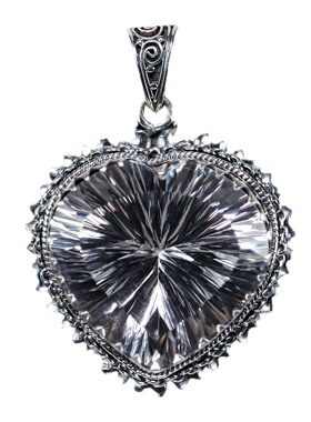 尼泊尔天然白水晶纯银吊坠项链女