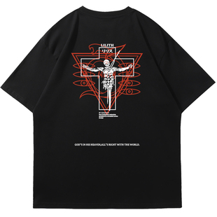 莉莉丝EVA联名潮牌短袖上衣服动漫卡通周边重磅纯棉圆领宽松t恤衫