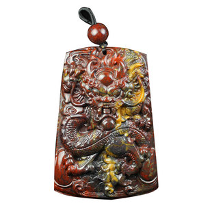 精品推荐桂林鸡血玉原石平安无事牌霸气男款生肖龙牌吊坠玉佩项链