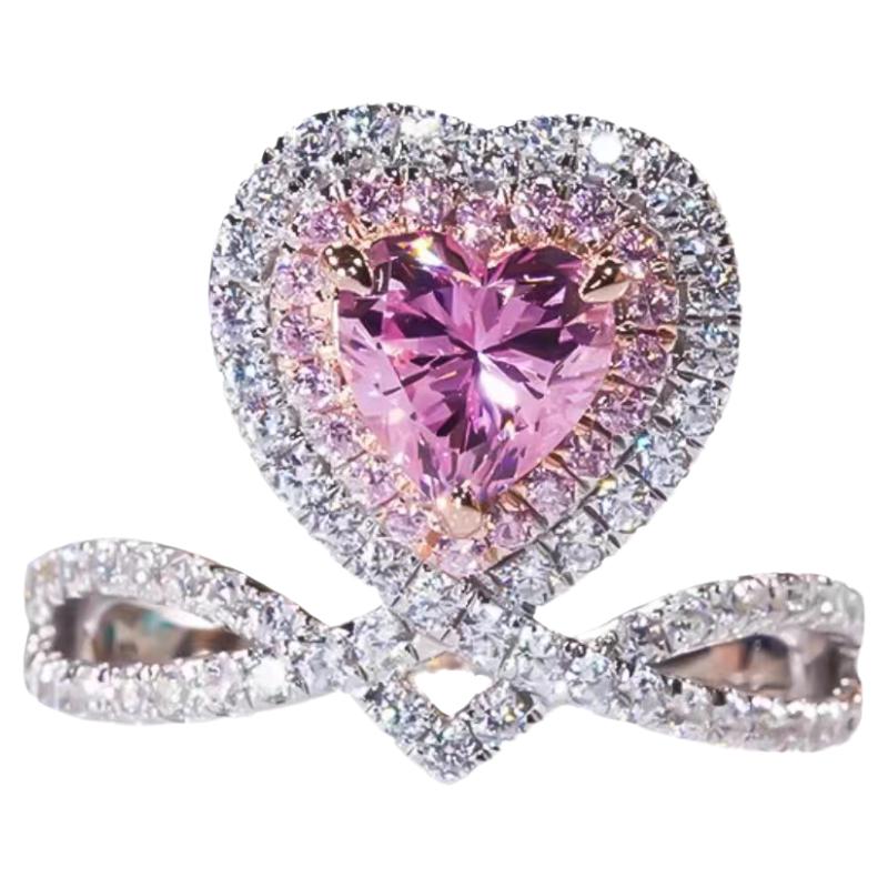 进口D色莫桑石皇冠粉钻爱心戒指