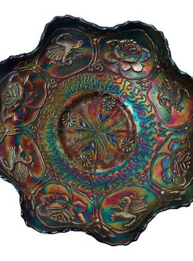 美国大萧条浮雕虹彩玻璃果碗ins