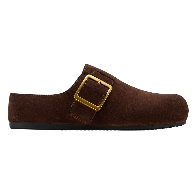 GGCC法式羊毛绒里复古勃肯包头拖2025年秋冬新款一脚蹬半拖鞋外穿