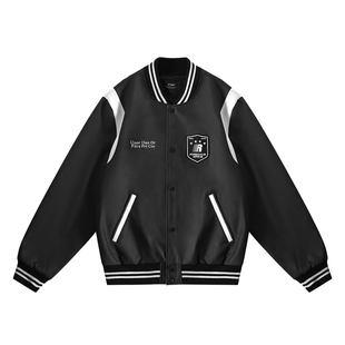 FDR 国潮美式拼接棒球服外套男女秋冬季潮牌情侣宽松上衣皮衣夹克