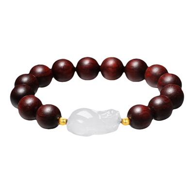 潮宏基18K金和田玉小叶紫檀手链