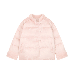 Amybaby女童上衣冬季2025新款国风设计纯色排扣毛毛领棉服外套