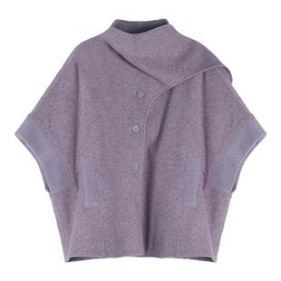 贰羊设计【烟岚】特调低饱和花杂紫高级感荡领斗篷外套女夹棉大衣