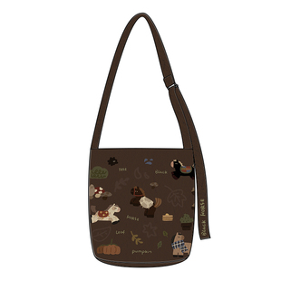 新款复古棕色小马涂鸦帆布包文艺休闲单肩包大容量通勤水桶包Q352