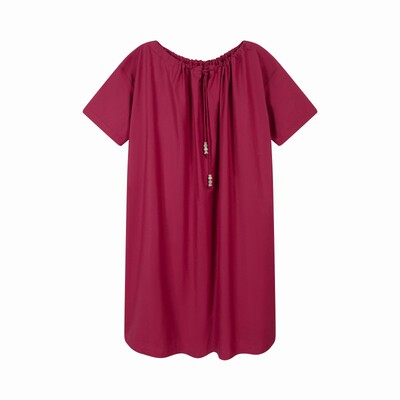 ItoshIroshI80支高密双面斜纹自由抽褶调节廓形宽松中长款连身裙