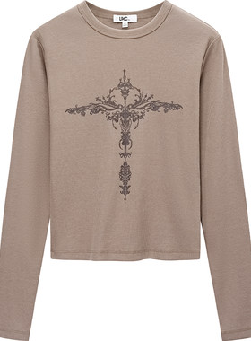 LINCCHIC圆领印花修身长袖T恤