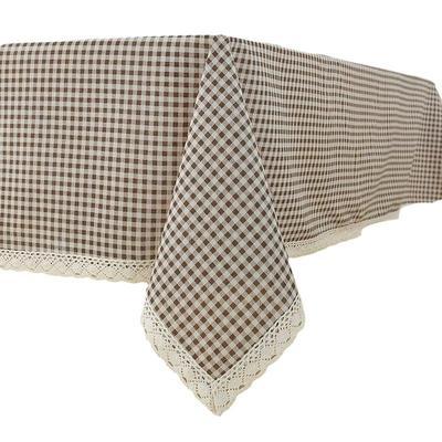 田园格子棉麻混纺免洗防水桌布