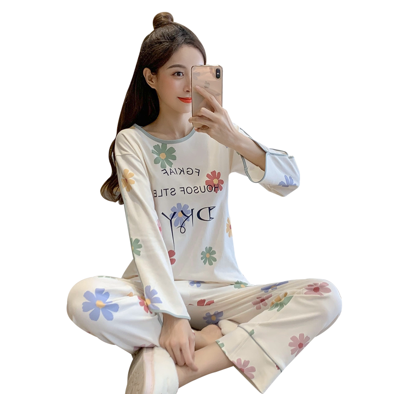 女生睡衣女纯棉长袖套装可外穿
