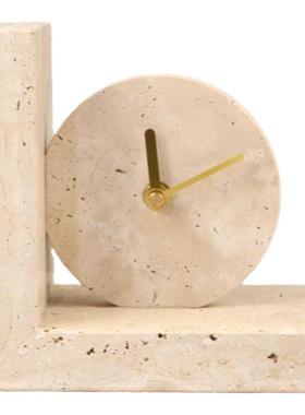 侘寂风纯天然黄洞石时钟钟表摆件
