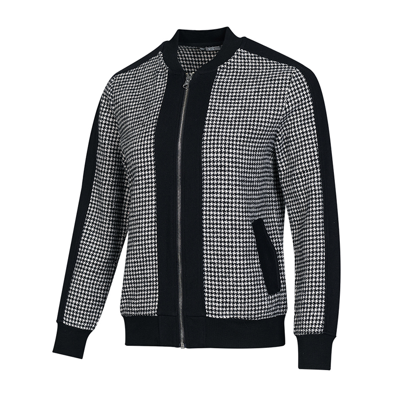 横行道黑白千鸟格拼接长袖外套休闲宽松大码女装外套秋装妈妈装