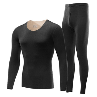 七色纺德绒保暖内衣男加绒加厚羊毛蚕丝冬季发热防寒秋衣秋裤套装