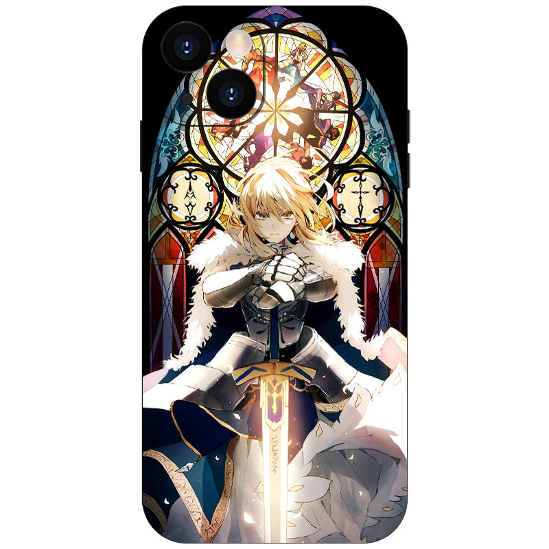 Fate动漫FGO吾王Saber日漫手机壳适用苹果16/13全包12/14液态硅胶iPhone15ProMax光面钢化玻璃定制安卓保护壳