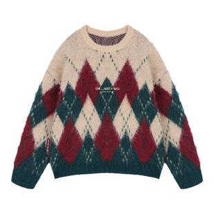 BJHG不计后果圣诞节毛衣男款冬季潮牌美拉德复古格子内搭针织衫女