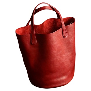 peshawar | 复古红色真皮水桶包女式头层牛皮高级感小个子手拎包