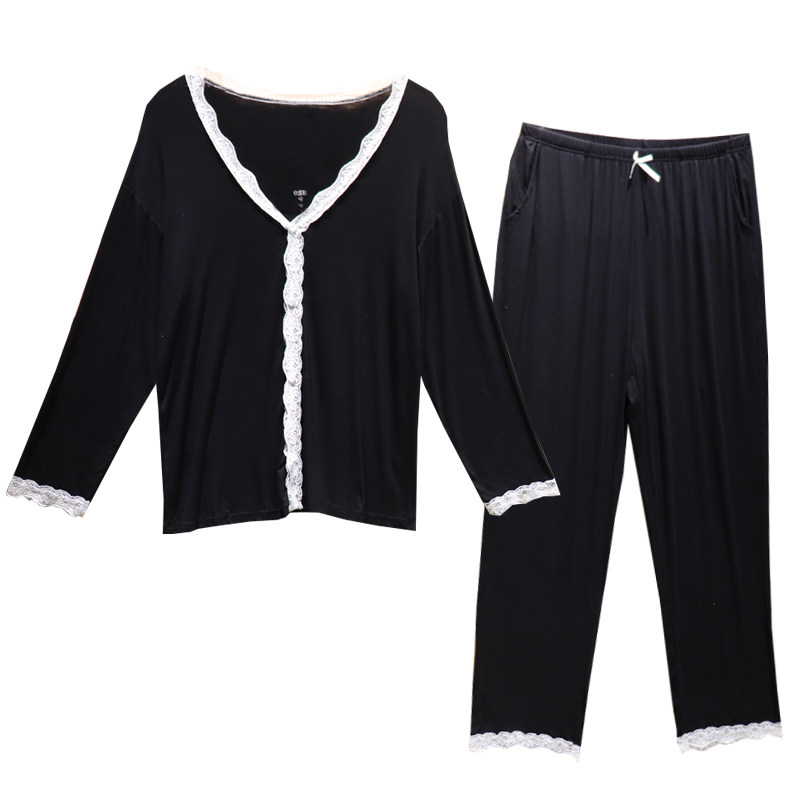 莫代尔家居服V领蕾丝花边胖MM