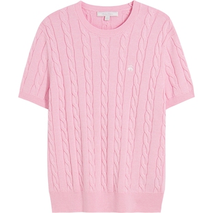 Brooks Brothers/布克兄弟女士春夏supima棉绞花logo针织短袖