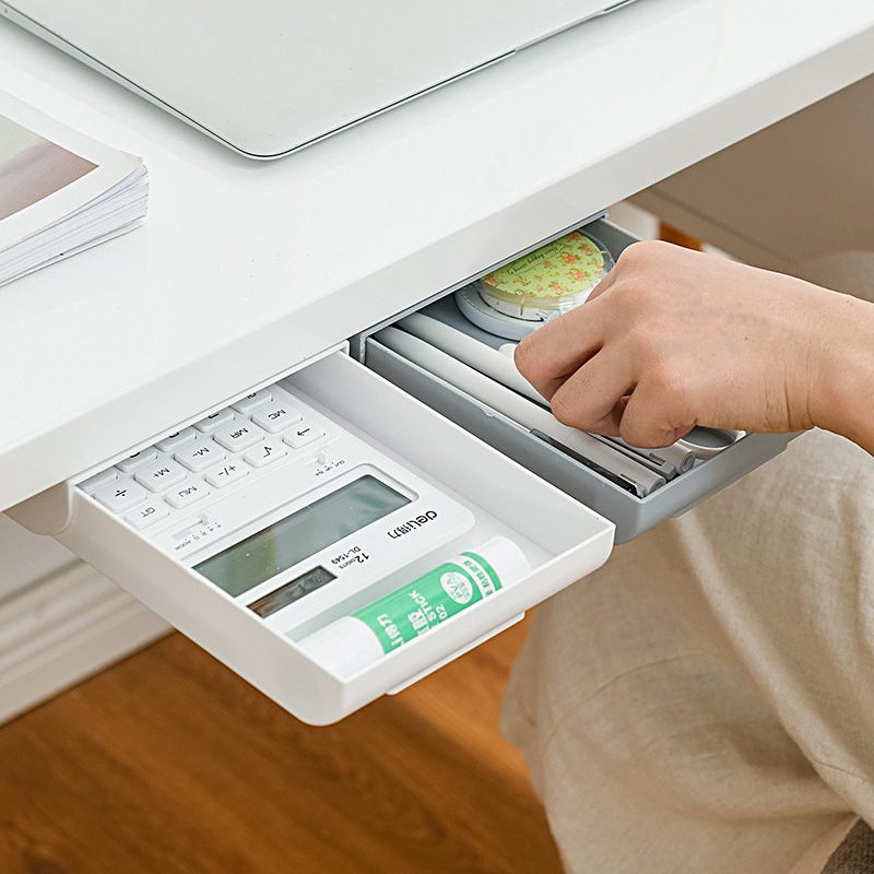 大号抽屉笔盒办公室桌面隐藏收纳盒粘贴桌底盒子大容量学生文具盒