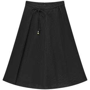 爱居兔含亚麻半身裙A字裙女春秋新款高腰显瘦垂感过膝单裙