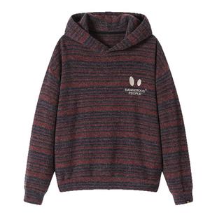 Dangerouspeople薛之谦dsp小眼睛刺绣条纹针织上衣潮牌连帽卫衣