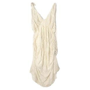 YannM 春夏吊带连衣裙无袖拉毛皱褶裙子米白长裙质感小白吊带裙女