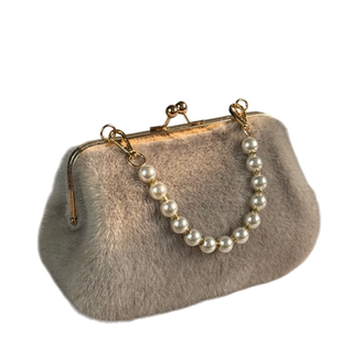 2025新款毛绒小方包女珍珠链条包百搭毛毛包手提斜挎包高级感