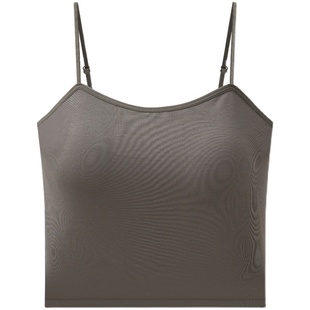 质感莱赛尔天丝短款吊带背心平肩自带文胸免内衣！不走形不起球！