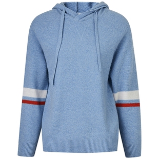 皮皮狗连帽羊绒衫撞色提花套头休闲针织女套头毛衣