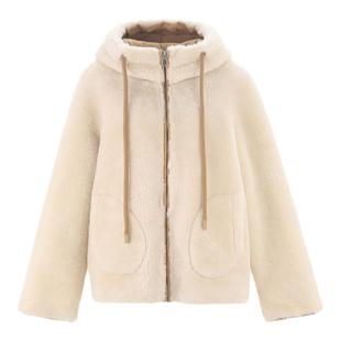 【明星同款】wana try柔软环保皮毛一体冬新品米色韩系毛绒外套女