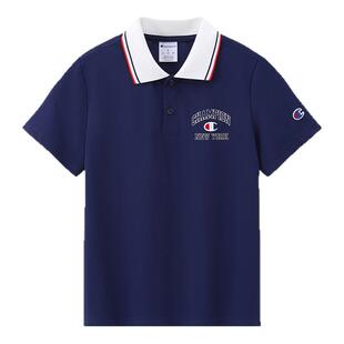 Champion冠军男女童装夏季新款学院风弹力透气网眼短袖T恤Polo