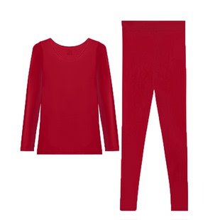 古今保暖内衣女套装新款本命年美肤肌底衣红色新婚打底衫修身上衣