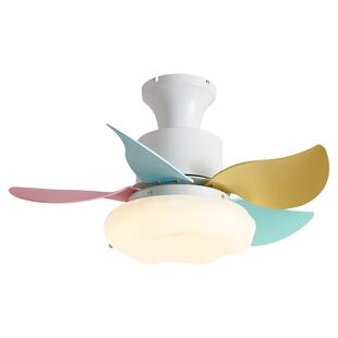 儿童房风扇灯2025新款奶油风吸顶男女孩卧室房间静音彩色吊扇灯