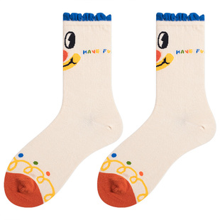 会起球的袜子 马戏团小丑搞怪卡通漫画中筒袜 趣味插画女士袜