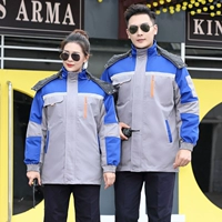 Хлопковое пальто 5 -го поколения с ярко -синими плечами с серого