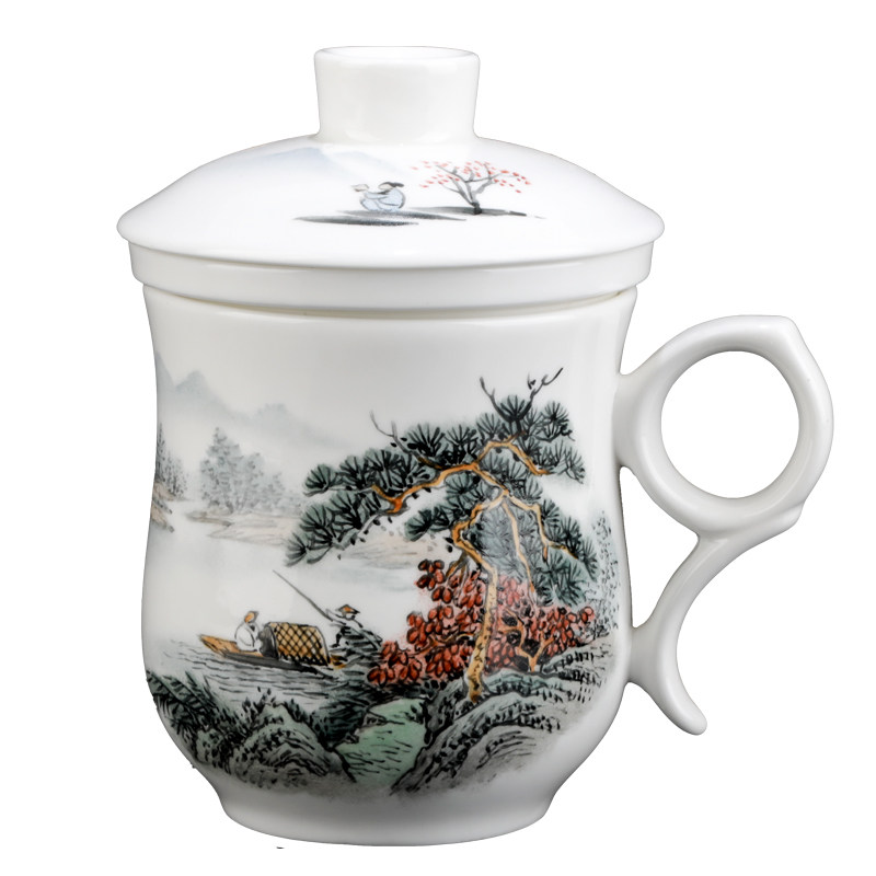 唐山创意骨瓷茶漏杯滤芯盖杯办公室杯会议杯盖杯茶杯过滤杯带盖子