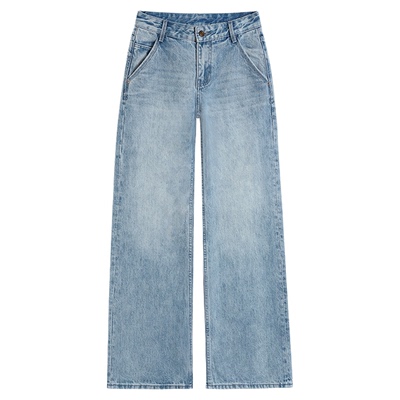 MULVAN 舒适入夏 气质直筒牛仔裤女夏季宽松休闲阔腿洗水蓝色裤子