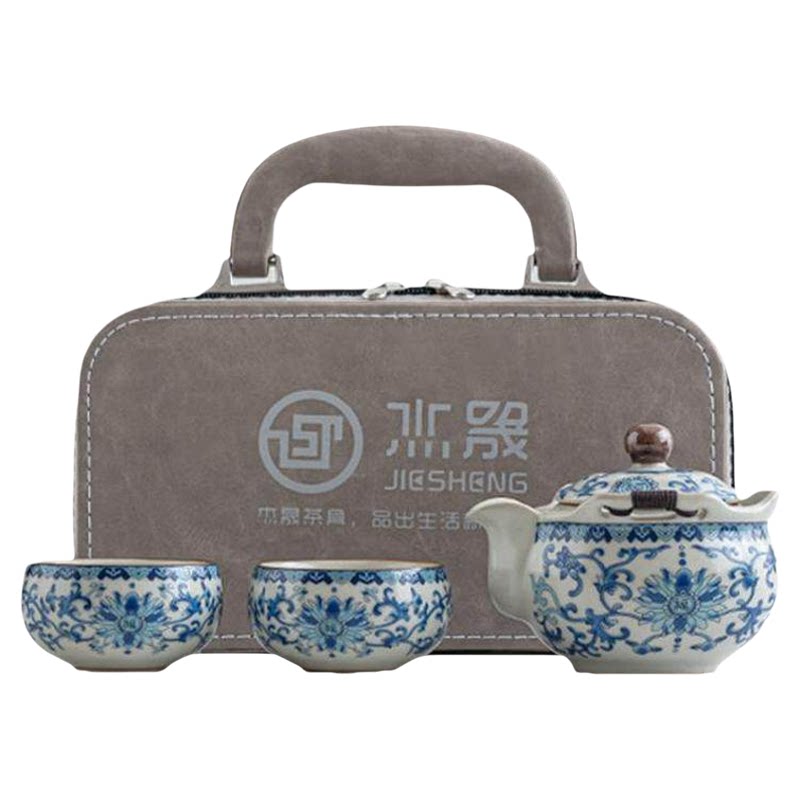 汝窑缠枝莲一壶两杯可养旅行茶具
