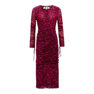 [弹力网纱]DVF粉色石榴花图案弹力网纱连衣裙DL3S004