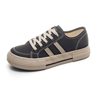 人本帆布鞋女透气百搭球鞋夏季新款韩版系带低帮休闲厚底圆头板鞋